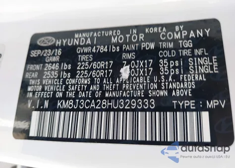 2017 Hyundai Tucson Eco from USA, damaged, VIN KM8J3CA28HU329333